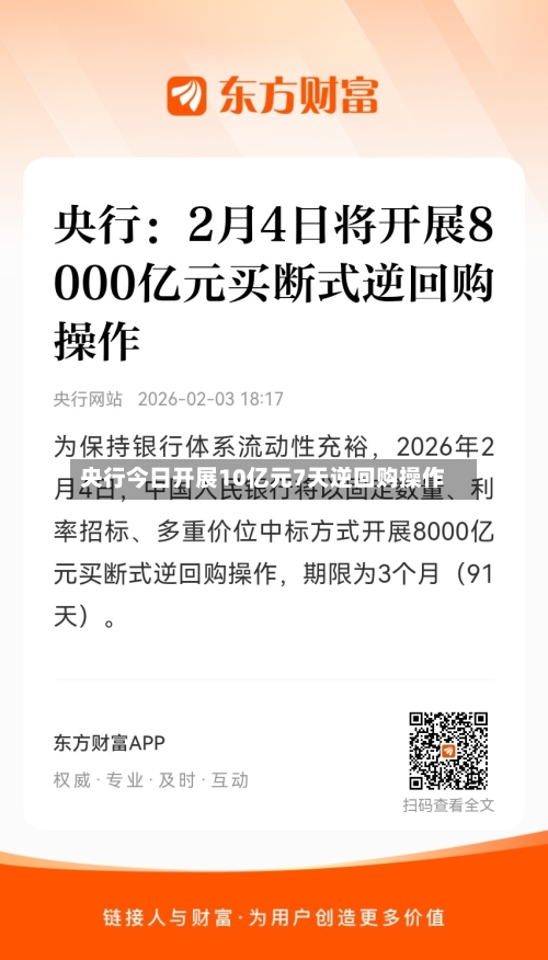 央行今日开展10亿元7天逆回购操作