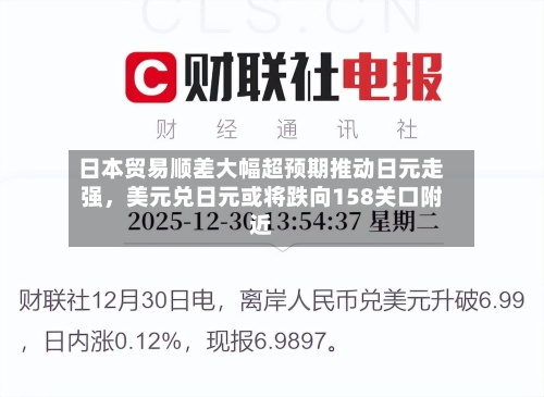 日本贸易顺差大幅超预期推动日元走强，美元兑日元或将跌向158关口附近