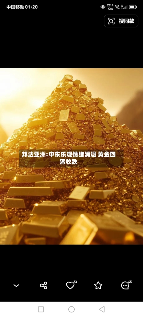 邦达亚洲:中东乐观情绪消退 黄金回落收跌
