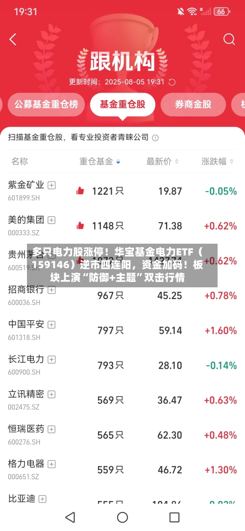多只电力股涨停！华宝基金电力ETF（159146）逆市四连阳，资金加码！板块上演“防御+主题”双击行情-第2张图片